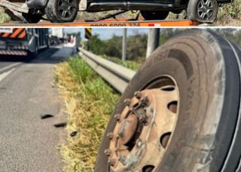 Pneu se desprende e causa grave acidente em viaduto da BR-101